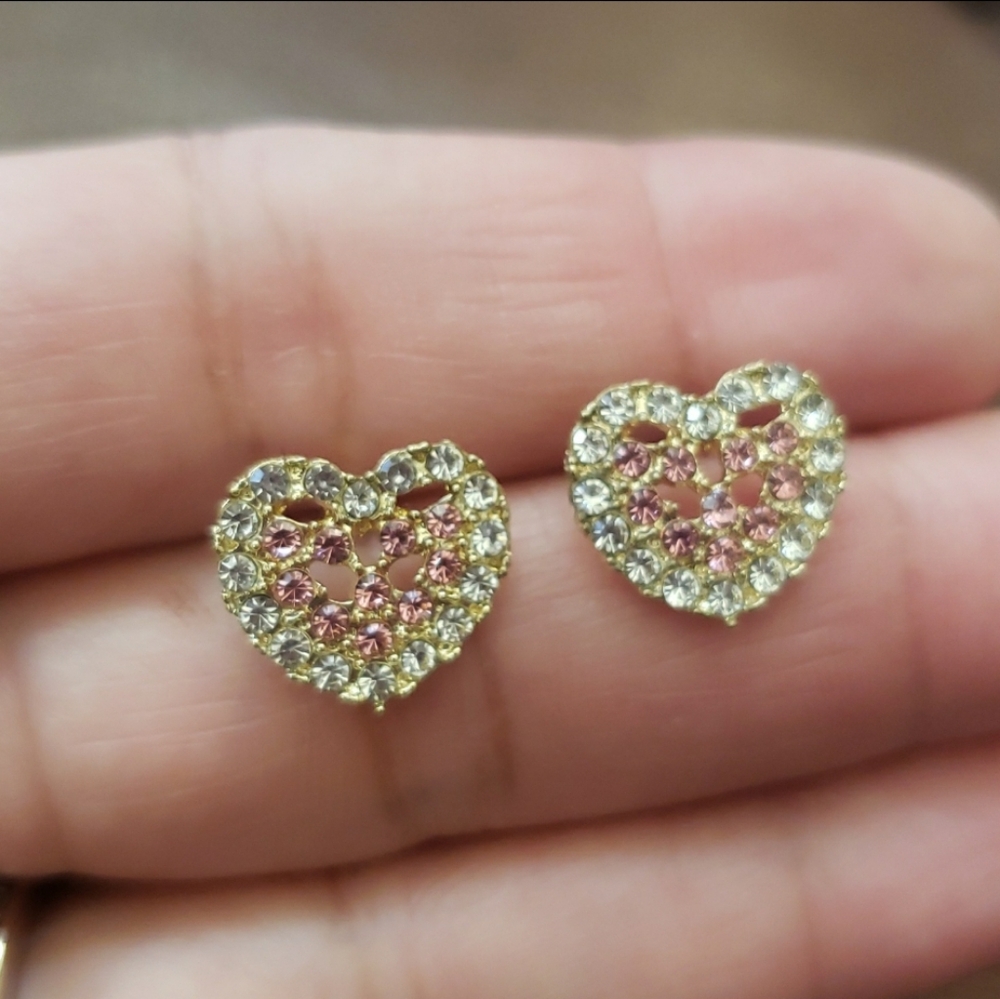 Rhinestone Pink Heart Earrings